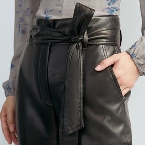 Aritzia Black Tie-Waist Leather Trousers